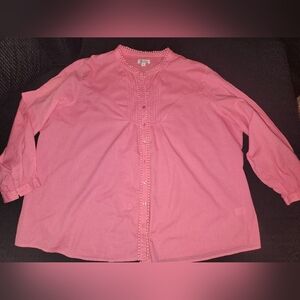 Women's Pink Denim & Co Cotton Long Sleeve Button Up Shirt Blouse Size 3X